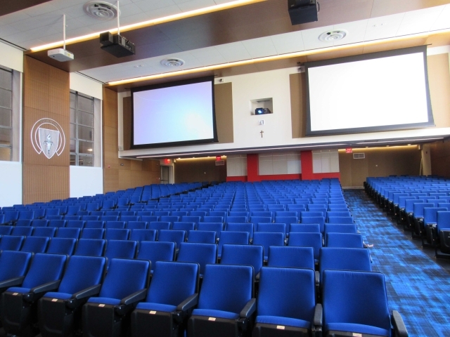 Blue seats in Marillac Auditorium